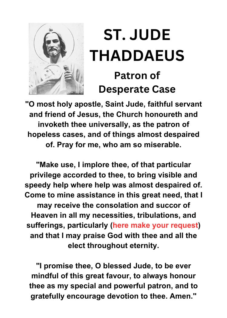 ST. JUDE THADDAEUS Prayer/ Pocket Size (2.5&quot; x 3.5&quot;) Printable 