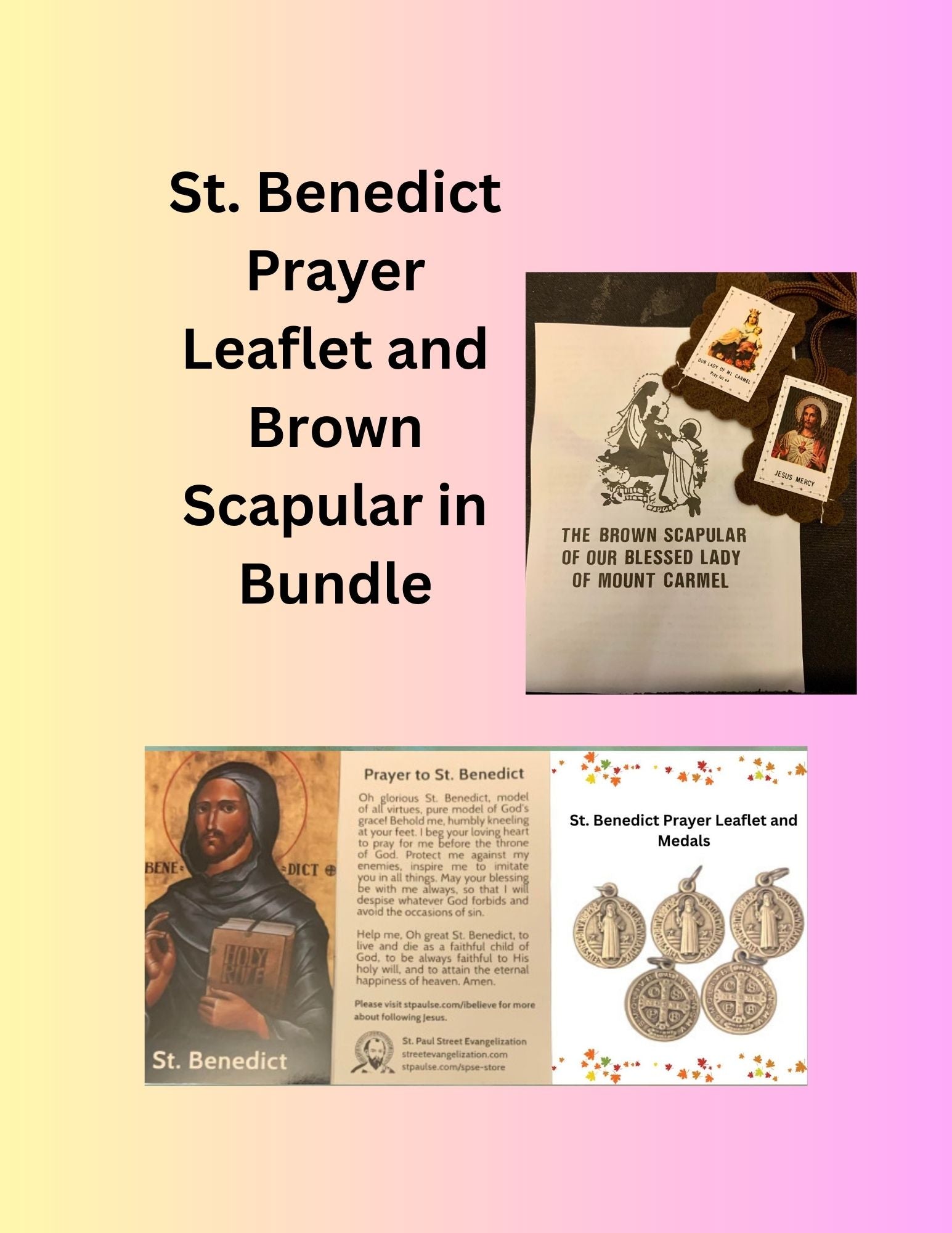 Brown Scapular and St. Benedict Prayer Leaflets/2-in-1/Bundle Prayers –  blessingtobuy