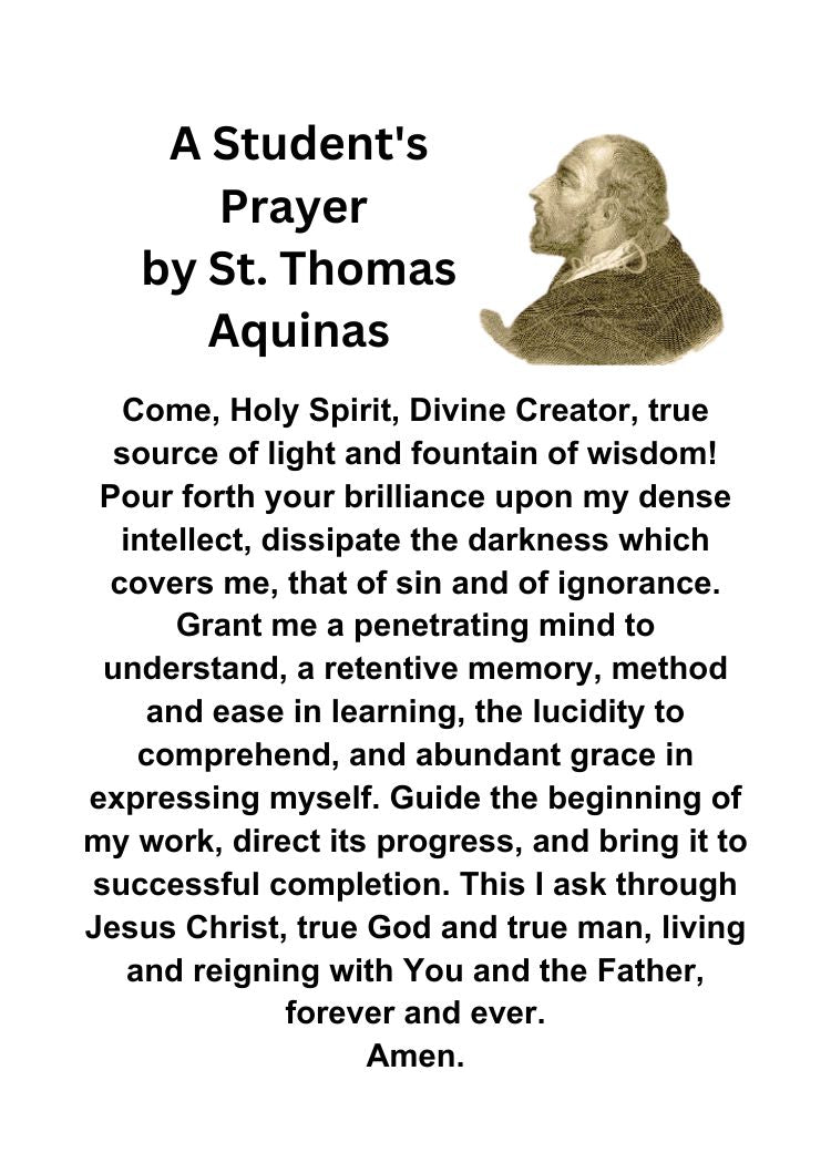 A Student's Prayer  by ST. THOMAS AQUINAS/ Pocket Size (2.5" x 3.5") Printable Prayer Card PDF/Digital Download