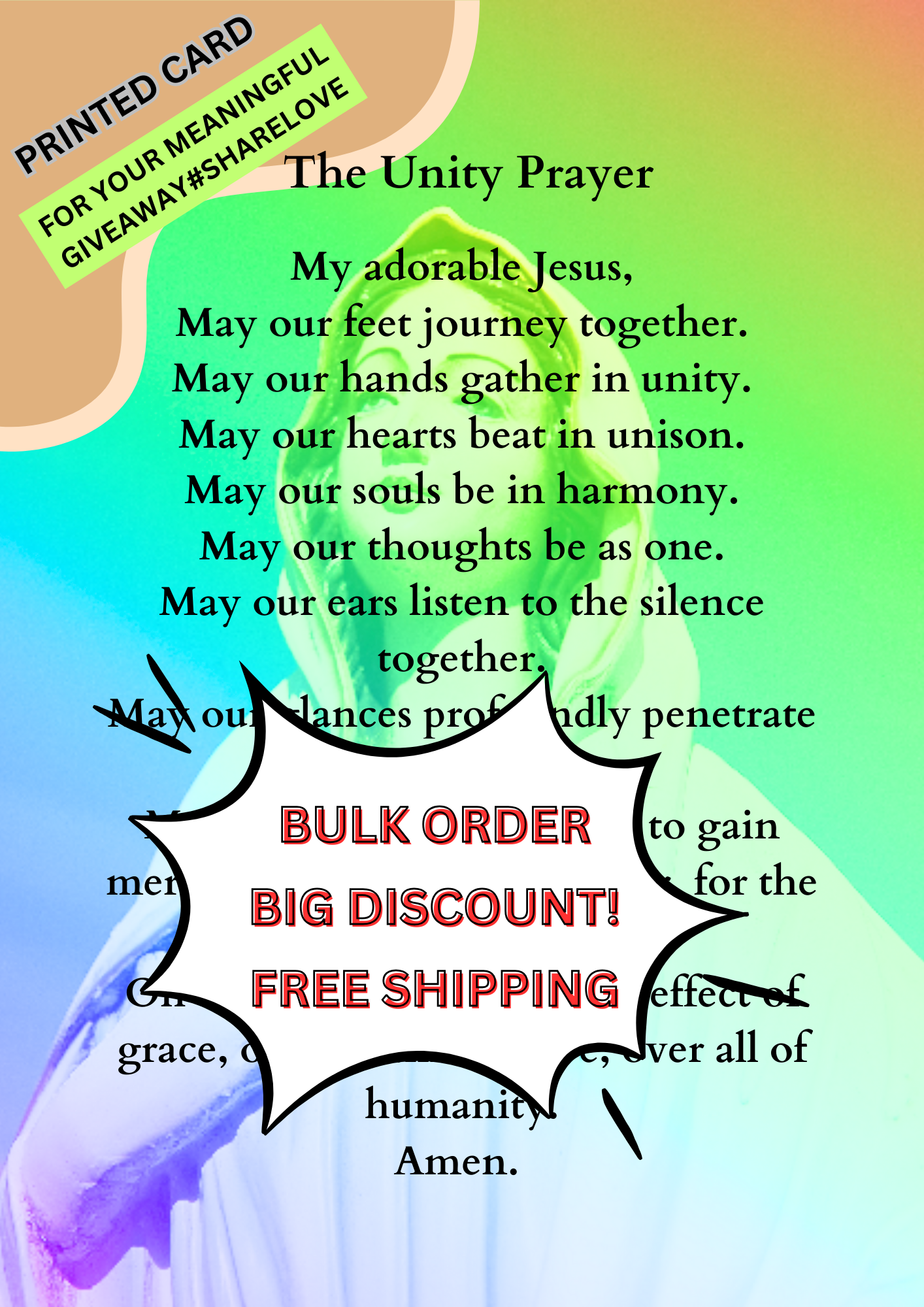 BULK ORDER!!/PRINTED PRAYER CARD/ 2.5" x 3.5"