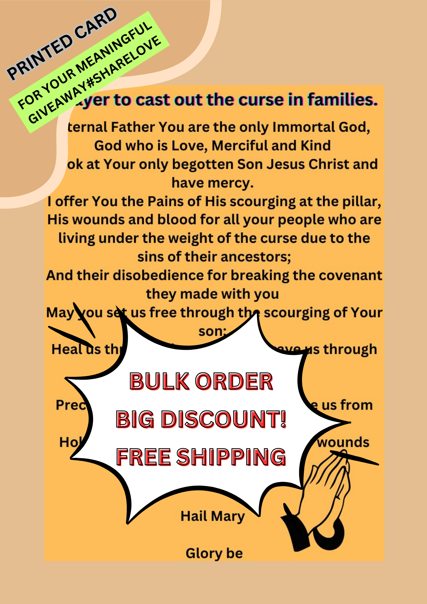 BULK ORDER!!/PRINTED PRAYER CARD/ 2.5" x 3.5"