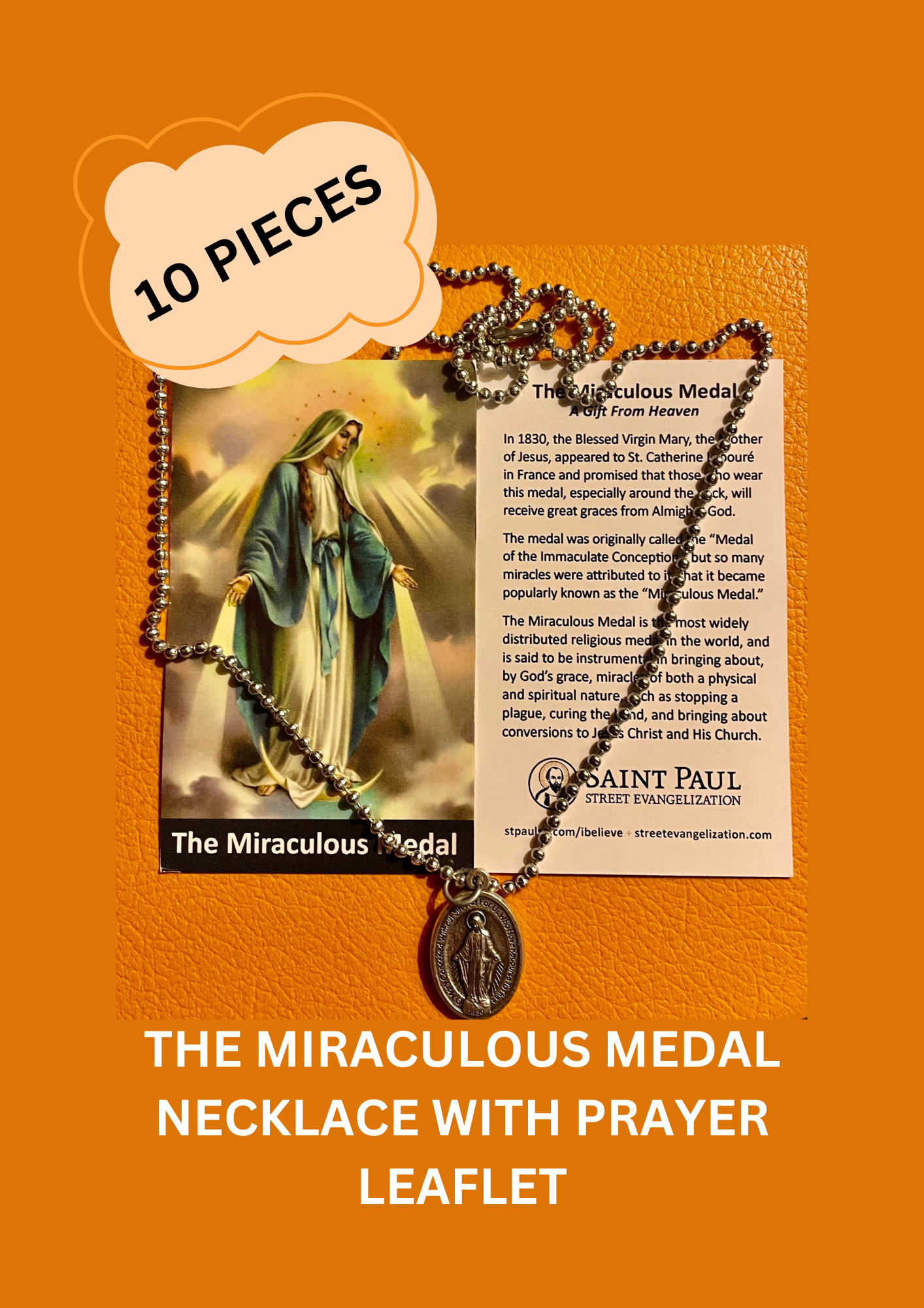 BULK ORDER / THE MIRACULOUS MEDAL NECKLACE WITH PRAYER LEAFLET