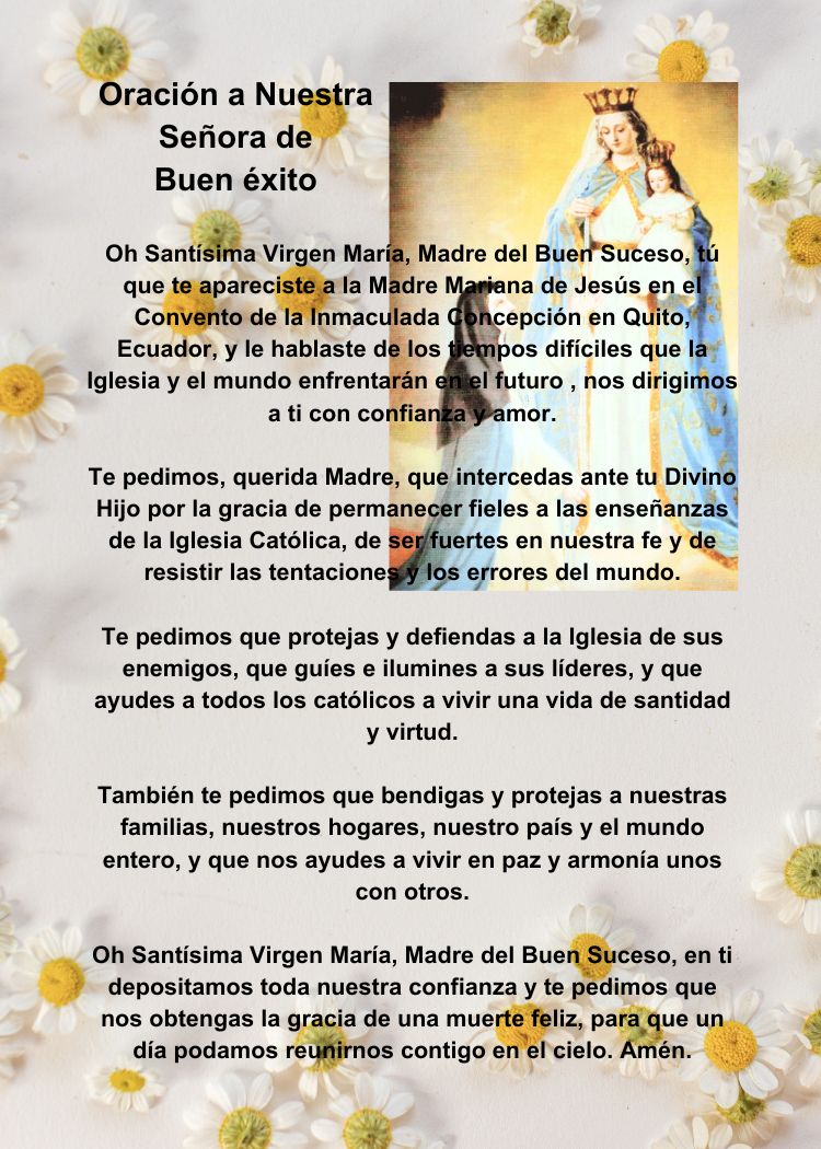 Oración a NUESTRA SEÑORA DEL BUEN ÉXITO/Tamaño de bolsillo (2.5" x 3.5") /Tarjeta de oración imprimible PDF/Descarga digital