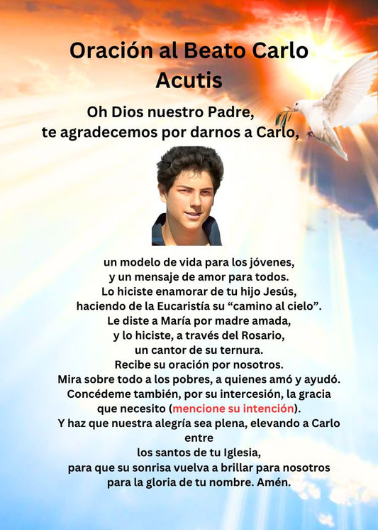 ORACIÓN AL BEATO CARLO ACUTIS/(2.5" x 3.5") Tarjeta de Oración Imprimible PDF/Descarga Digital