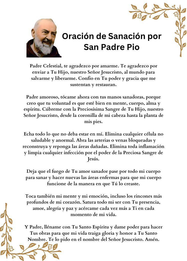 SAN PADRE PIO ORACIÓN DE SANACIÓN MÁS PODEROSA Tamaño de bolsillo (2.5"x3.5") Tarjeta de oración imprimible PDF/Descarga digital