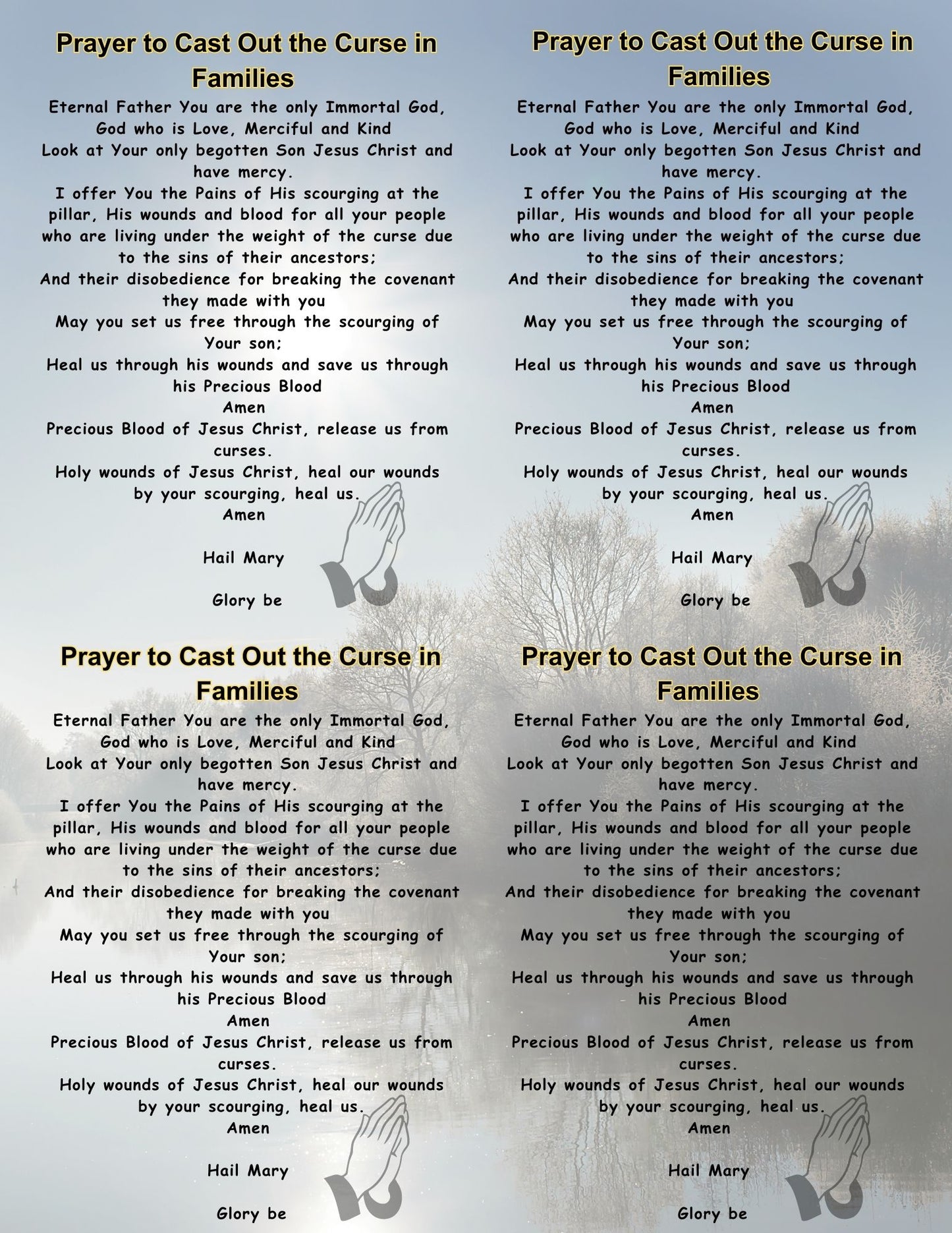 PRAYER TO CAST OUT CURSE IN FAMILIES /2 x 2 Grid /Printable Prayer Card/PDF/Digital Download