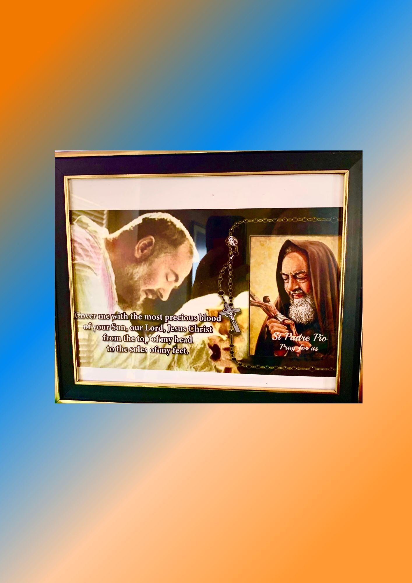 ST. PADRE PIO, PRAY FOR US/IN FRAME/ PLASTIC FACE/ 8 X 10 inches