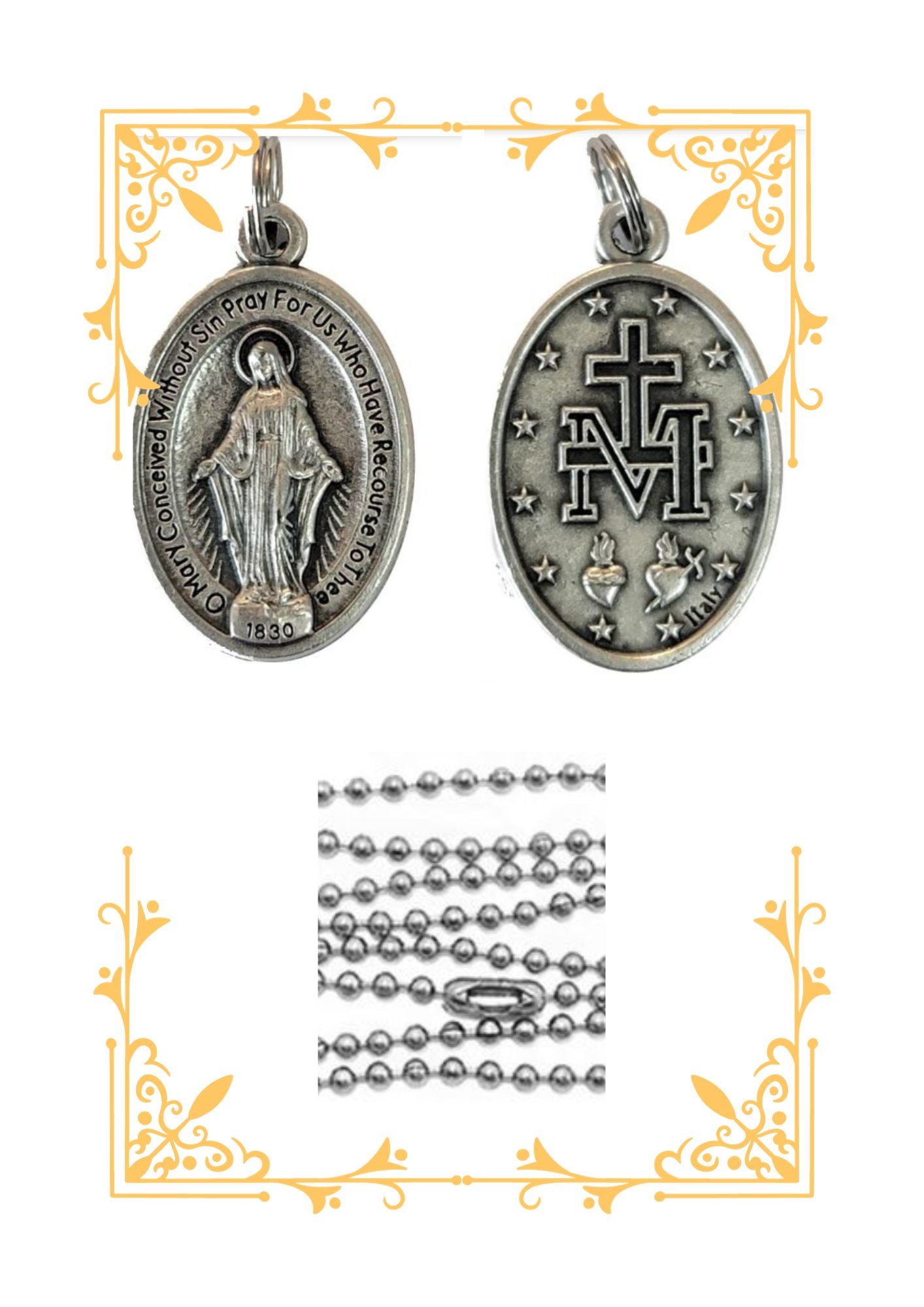 Miraculous Medal Necklace with Prayer Leaflet