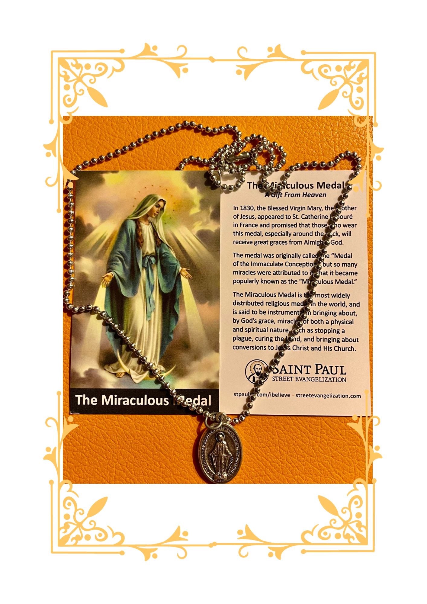 Miraculous Medal Necklace with Prayer Leaflet