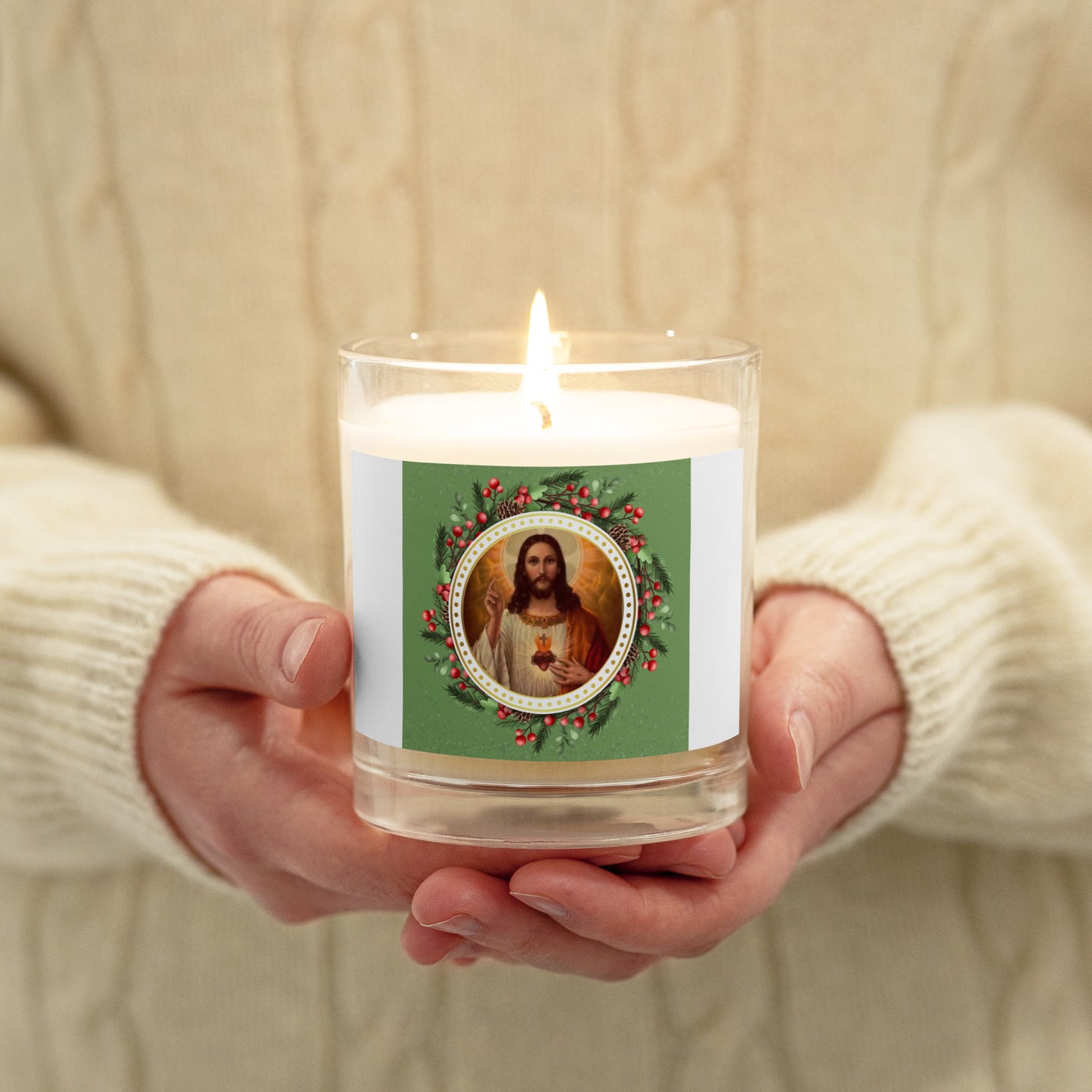 SACRED HEART OF JESUS Glass jar soy wax candle