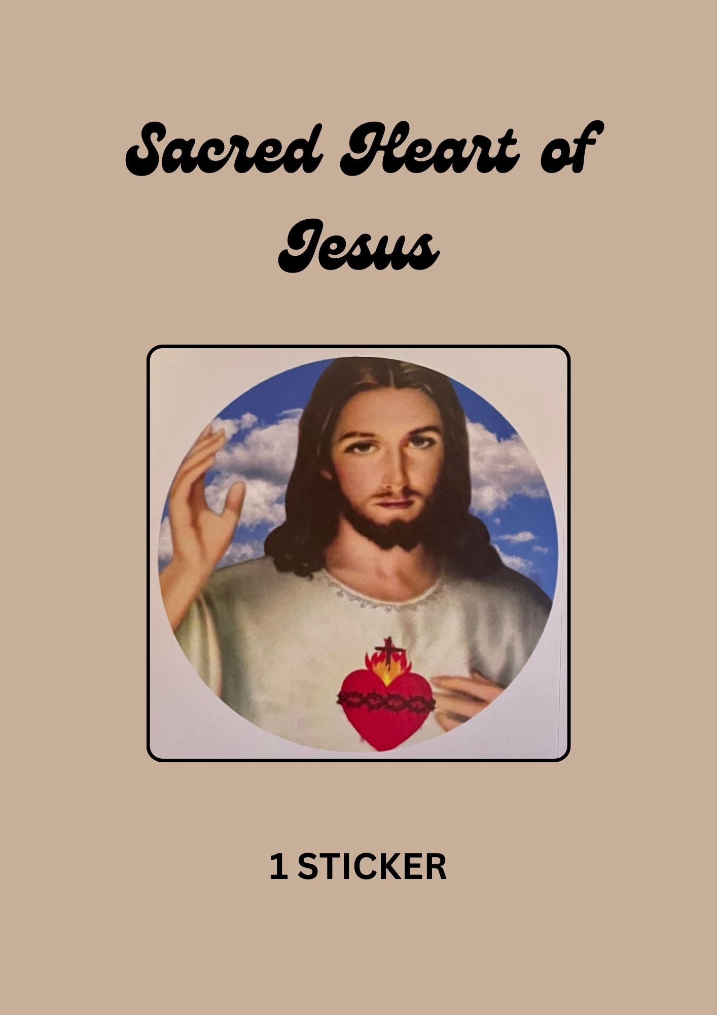 "SACRED HEART OF JESUS" /SAINTS' ROUND STICKER /3 inches diameter