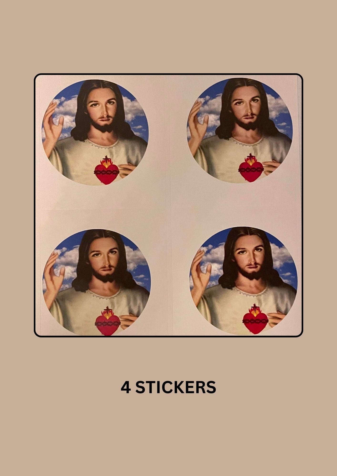 "SACRED HEART OF JESUS" /SAINTS' ROUND STICKER /3 inches diameter