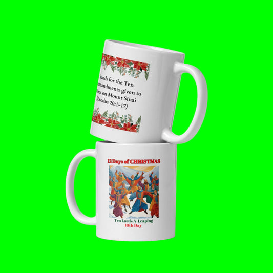 10th DAY OF CHRISTMAS/ White glossy mug