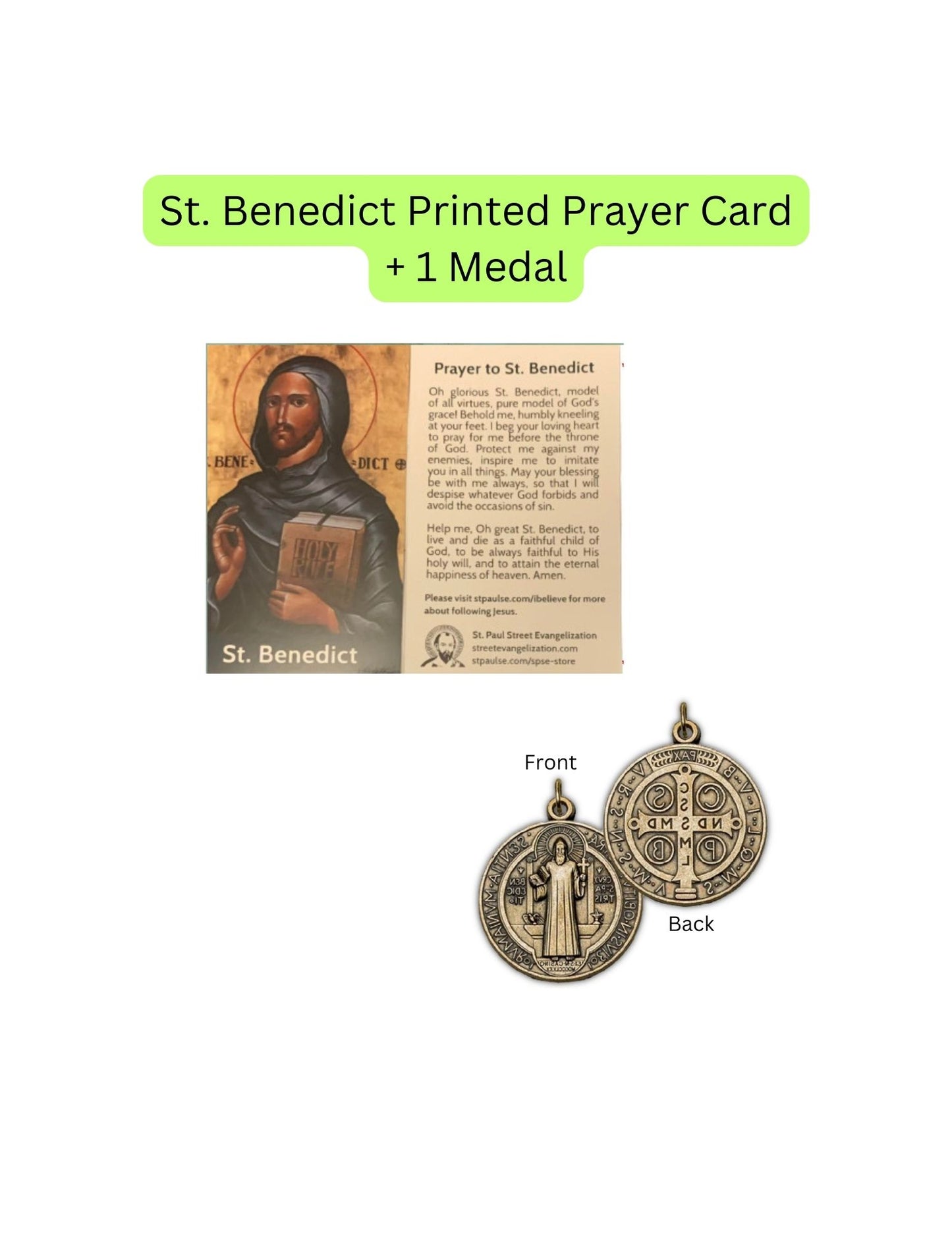 St. Benedict Printed Prayer Card with One Medal