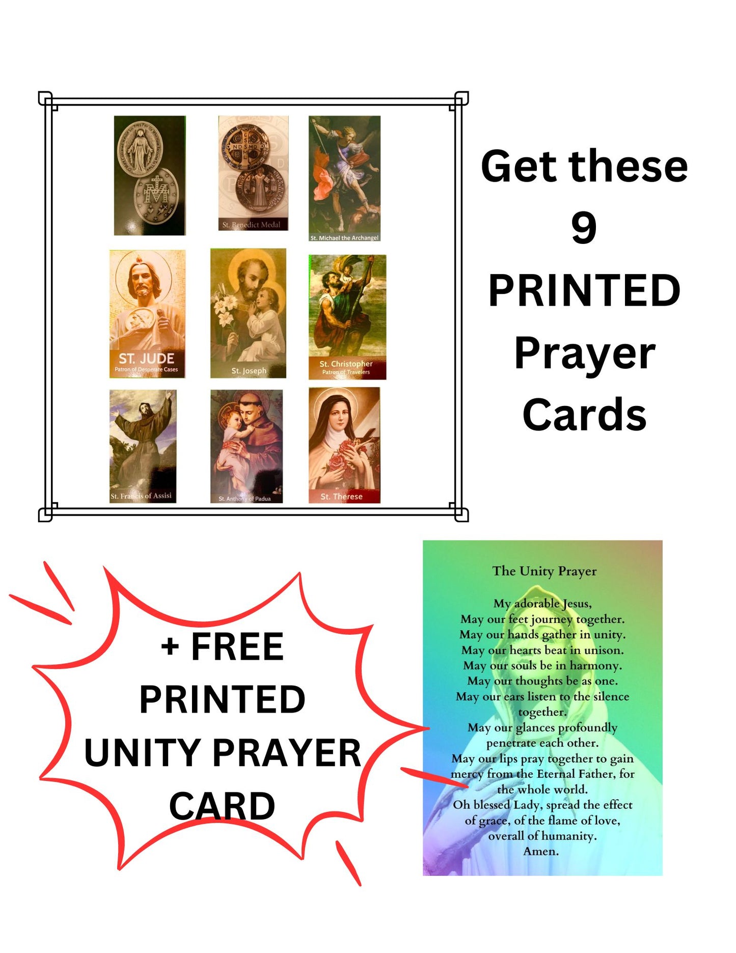 PRINTED PRAYER CARDS IN BUNDLES/HOLY CARDS/ 9+1 BUNDLE/ 13+2 BUNDLE