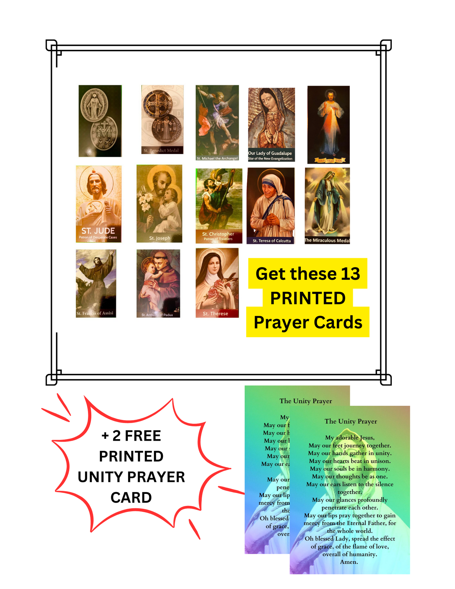 PRINTED PRAYER CARDS IN BUNDLES/HOLY CARDS/ 9+1 BUNDLE/ 13+2 BUNDLE