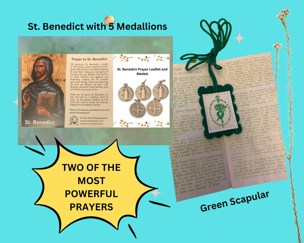 Green Scapular and St. Benedict Prayer Leaflets/2-in-1/Bundle Prayers ...