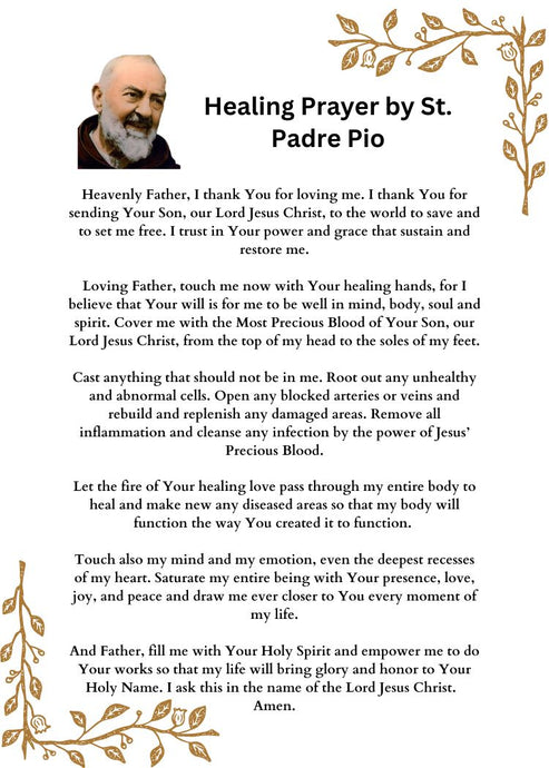 ST. PADRE PIO MOST POWERFUL HEALING PRAYER Pocket Size (2.5"x3.5") Pri