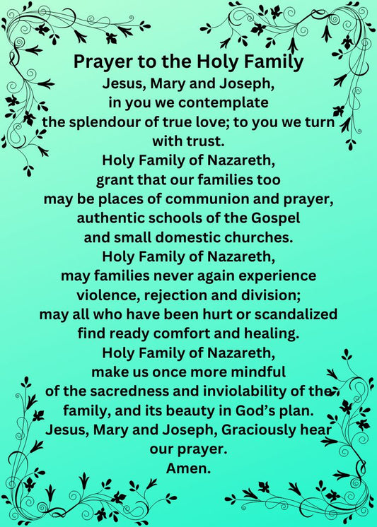 PRAYER TO THE HOLY FAMILY Pocket Size (2.5" x 3.5") Printable Prayer Card PDF/Digital Download