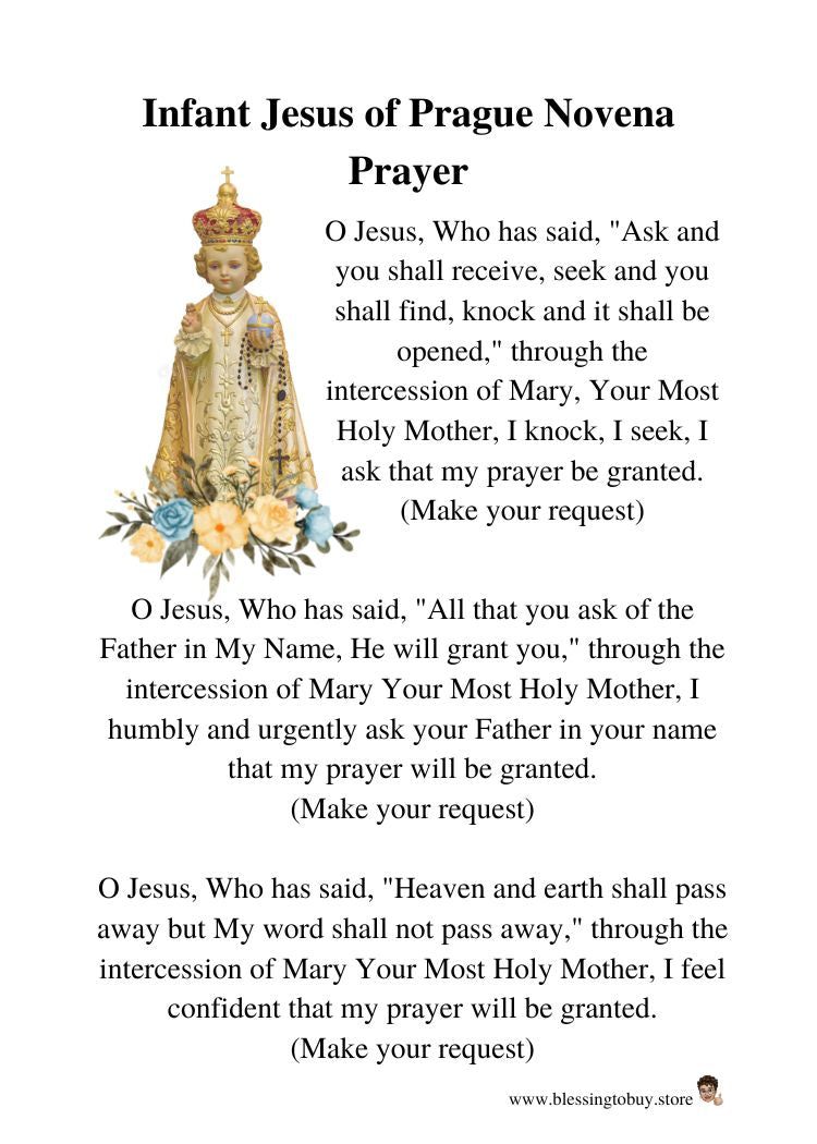 INFANT JESUS OF PRAGUE NOVENA PRAYER Pocket Size (2.5" x 3.5") Printable Prayer Card PDF/Digital Download