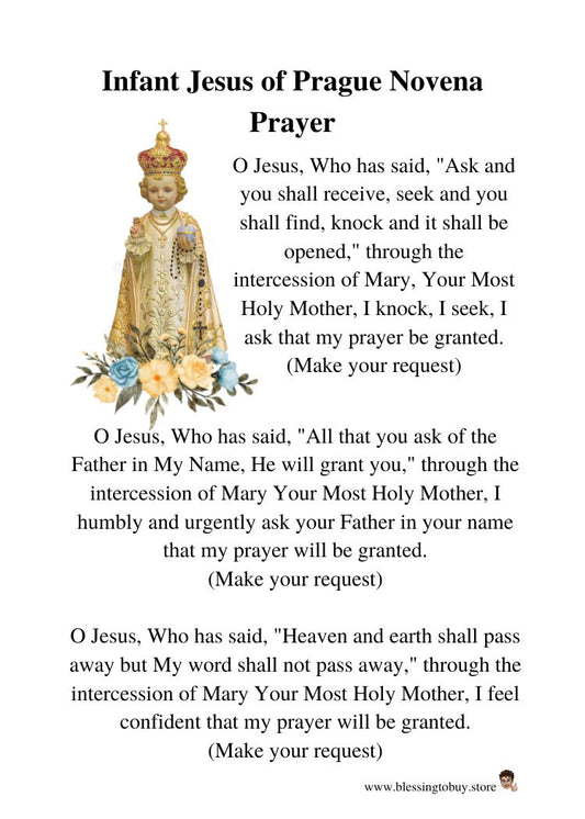 INFANT JESUS OF PRAGUE NOVENA PRAYER Pocket Size (2.5" x 3.5") Printable Prayer Card PDF/Digital Download