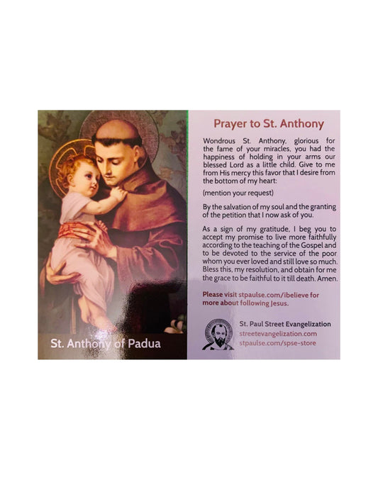 PRAYER TO ST. ANTHONY PRINTED HOLY CARD/ 2" x 3.5"