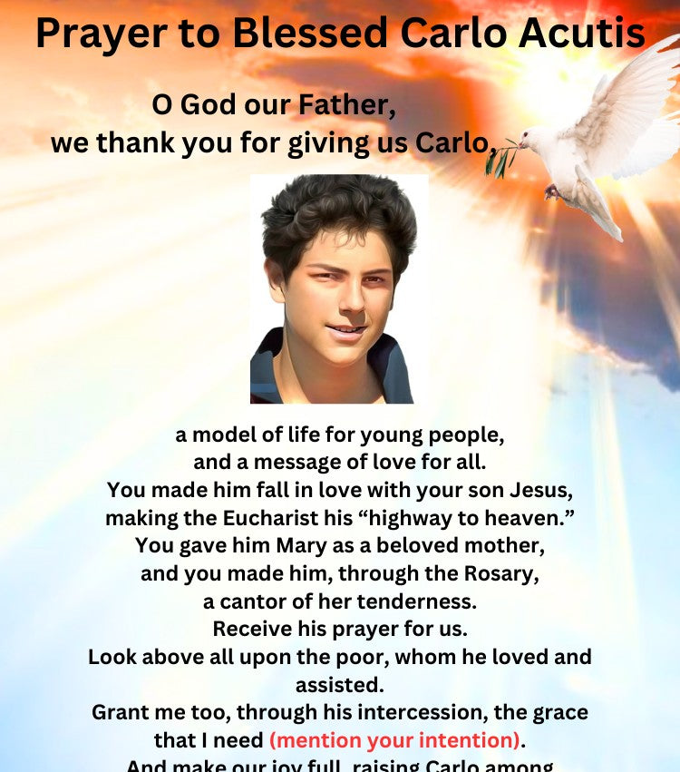 PRAYER TO BLESSED CARLO ACUTIS/(2.5" x 3.5") Printable Prayer Card PDF/Digital Download